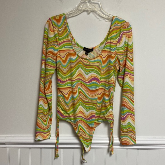 Almost Famous Tops - Almost Famous Womens Stripe long sleeve bodysuit size Large